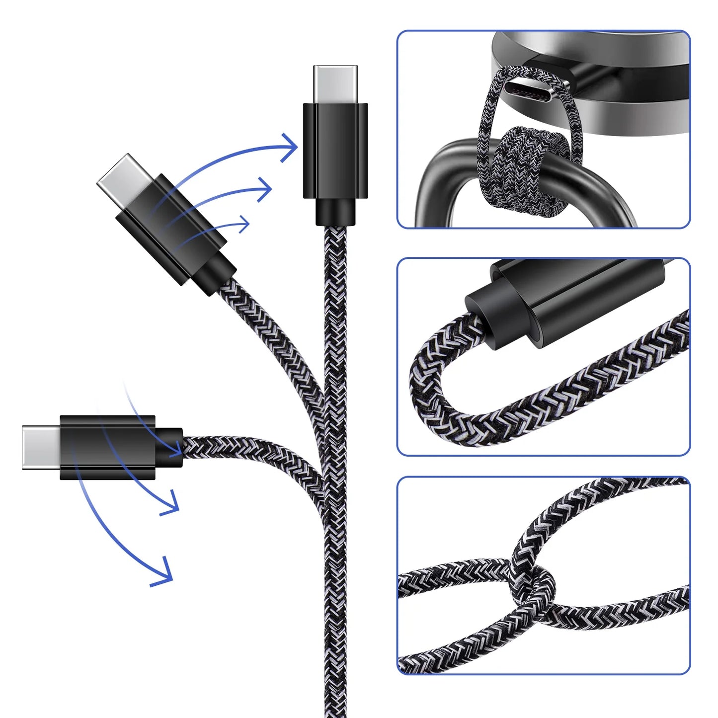 6Ft USB-C to USB-C Charging Cable (3-Pack) - Fast Charging Cord Compatible with Android and Samsung Devices