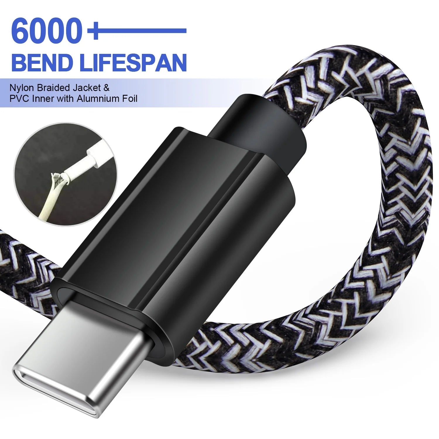 6Ft USB-C to USB-C Charging Cable (3-Pack) - Fast Charging Cord Compatible with Android and Samsung Devices