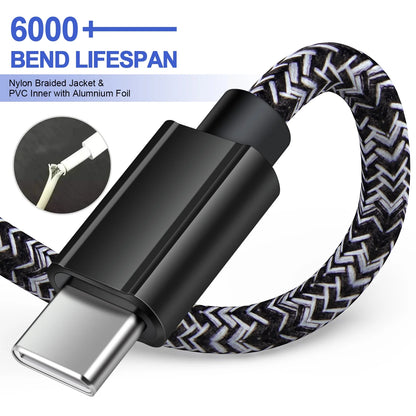 6Ft USB-C to USB-C Charging Cable (3-Pack) - Fast Charging Cord Compatible with Android and Samsung Devices