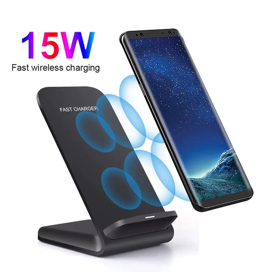 15W Qi Wireless Charger Stand with LED Indicator - Fast Charging Desktop Dock